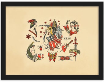 Traditional Tattoo Art | Vintage Tattoo Flash | Tattoo Print | Wall Art | Tattoo Designs