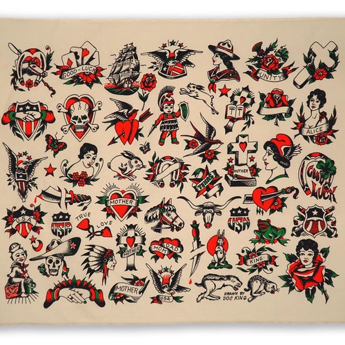 Vintage Tattoo Flash Tapestry Traditional Tattoo Tattoo - Etsy Vintage Tattoo Flash Tapestry Traditional Tattoo Tattoo - Etsy