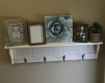 Wood Coat Rack with Shelf: 30" Entryway Organizer, Satin Chrome Hooks