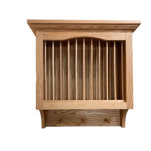 Solid Oak Plate and Mug Rack, Kitchen Plate Display With Mug Hooks, Kitchen Cabinet 24&quot; Wide