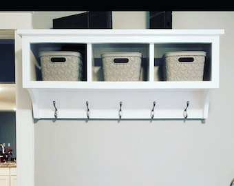 3-Cubby Entryway Shelf with Coat Rack: Wall Hanging Organizer