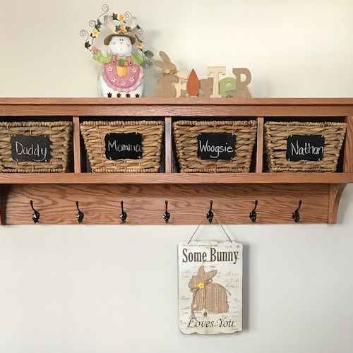 Wall Hanging Cubby Shelf With Hooks Etsy