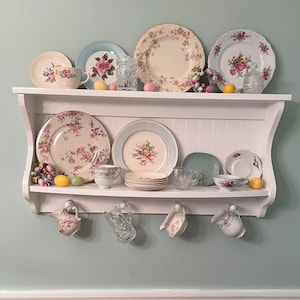 Plate Rack, Kitchen Tea And Mug Rack with Plate Shelf, Dish Rack, Bowl Rack Display, Wood Wall Kitchen Shelf, Kitchen Cabinet