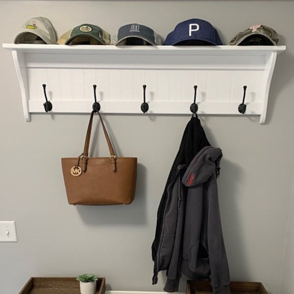 Storage Coat Rack, Hanging Wall Shelf, Shelf with Coat Hooks, Home Display Shelf