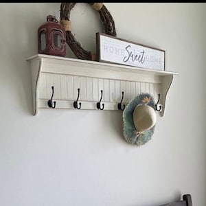 Coat Rack, Wood wall shelf with Coat Hooks, Hallway Shelf and Coat Rack, Clothes Hanger with Shelf , Bedroom Furniture