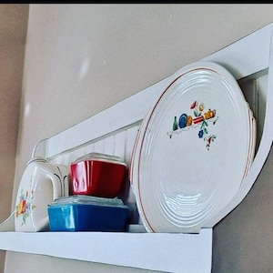 Kitchen Storage Wall Shelf, Bowl And Canister Display Shelf, Platter and Dish Rack, Dining Room Display, Wood Wall Shelf