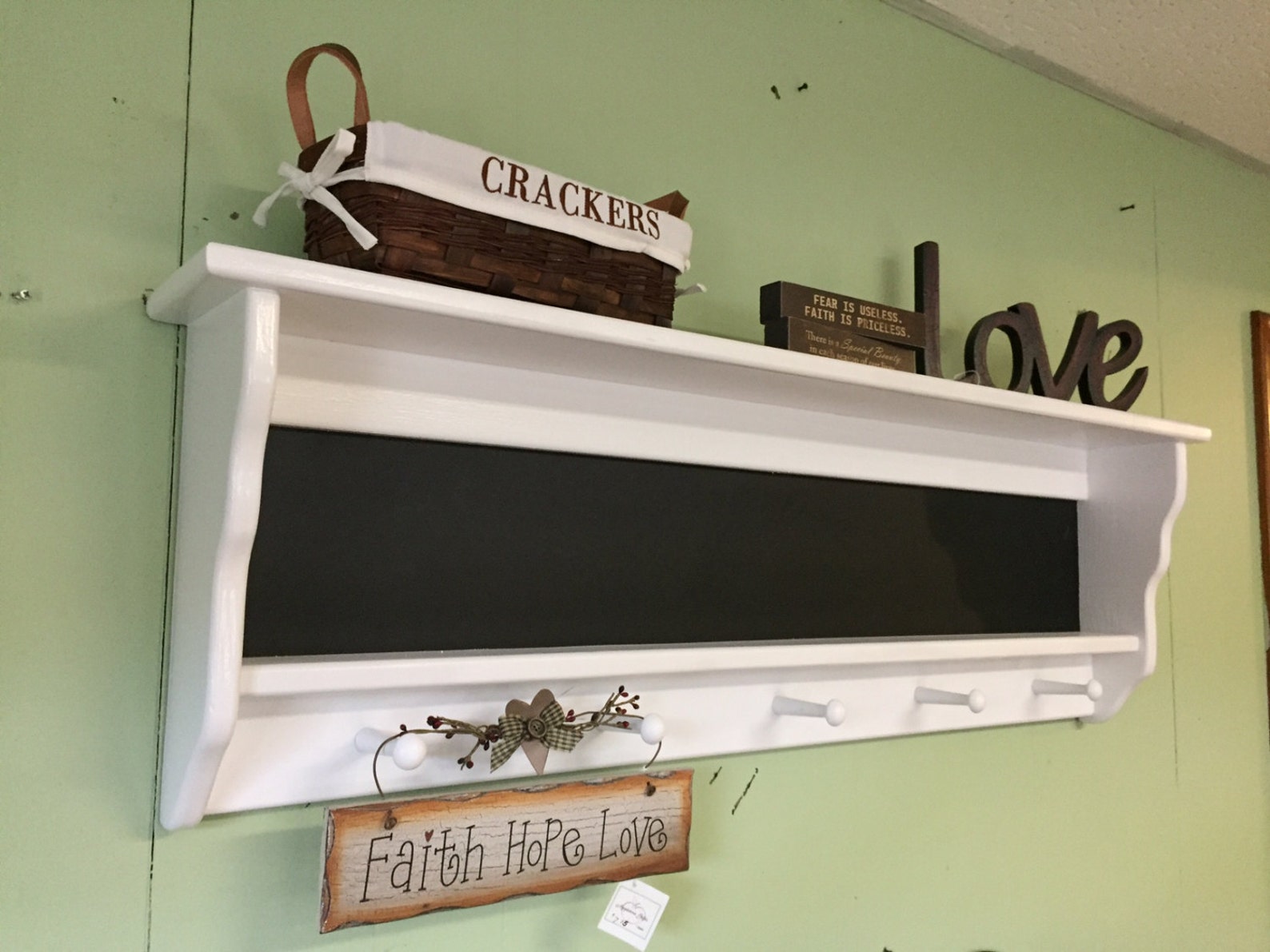 Chalkboard Message Coat Rack Shaker White Country Wall Shelf Etsy