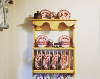 Pine Plate Rack Wall Shelf