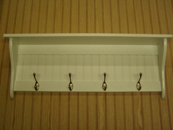 36 Inch White Coat Rack Shelf With Satin Chrome Hooks Wall Hanging Shelf -   Canada