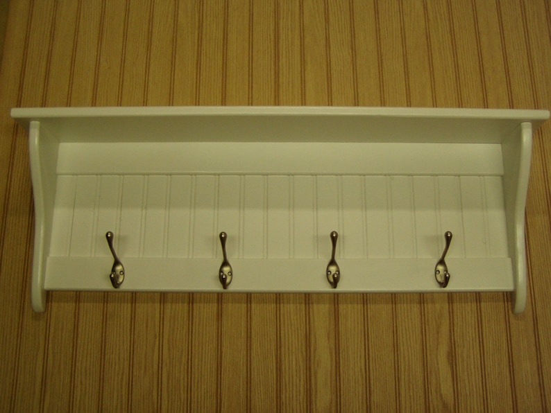 36 Inch White Coat Rack Shelf With Satin Chrome Hooks Wall Hanging Shelf image 2