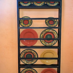 Charming Farmhouse Plate Rack, Wall Hanging, Country Rustic Plate Rack Stand, Distressed Black Rustic, Kitchen display