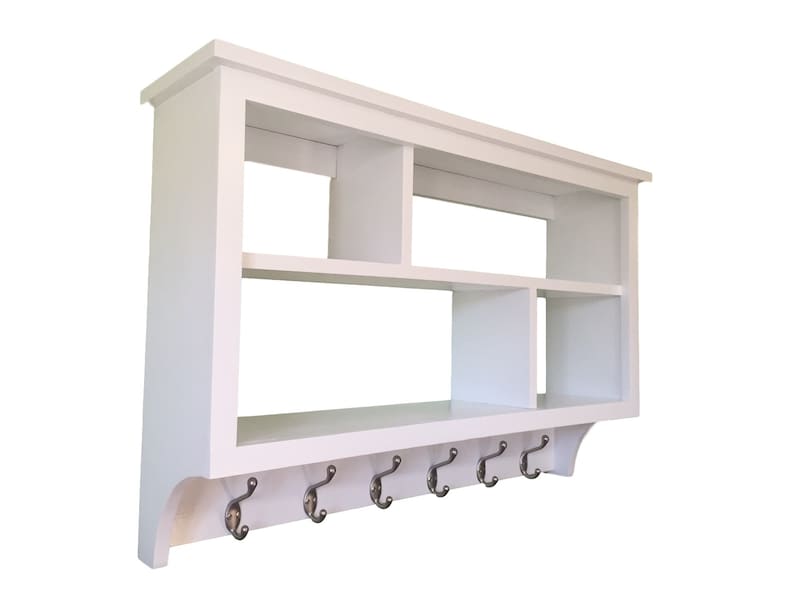Wall Hanging Cabinet With Cubby Cube Holes For Organization And Storage Coat Rack Shelf Hooks White