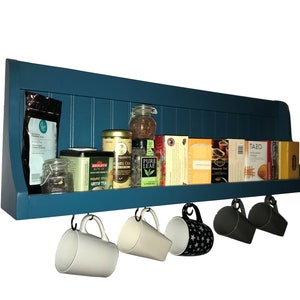 Hängende Wand Kaffeebar Station Wandregal, Kaffeestation, Teestation, Holztellerregal, Becherregal, Schüsselregal mit hängenden Becherhaken