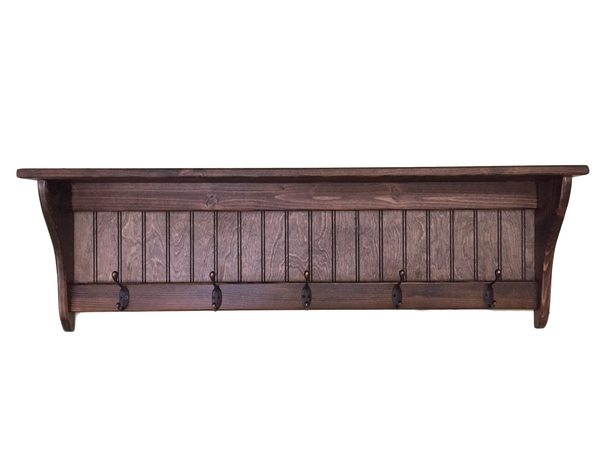 Wood Coat Rack Wall Shelf Country Dark Wood Wall Display Rack Etsy