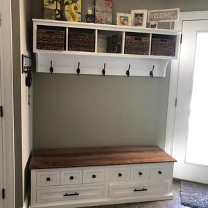 Mudroom Bench and Wall Hanging Storage Cubby , Shoe and Boot Bench with Entryway Storage Shelf with Coat Hooks image 1