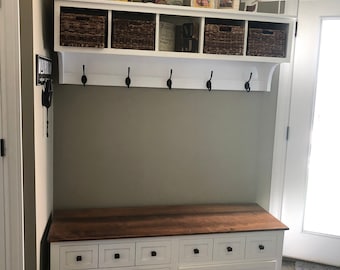 Mudroom Bench and Wall Hanging Storage Cubby , Shoe and Boot Bench with Entryway Storage Shelf with Coat Hooks