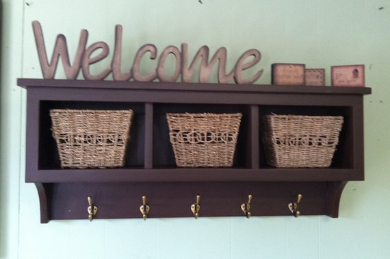Entryway Storage Wall Shelf With Coat Hooks Hallway Rack