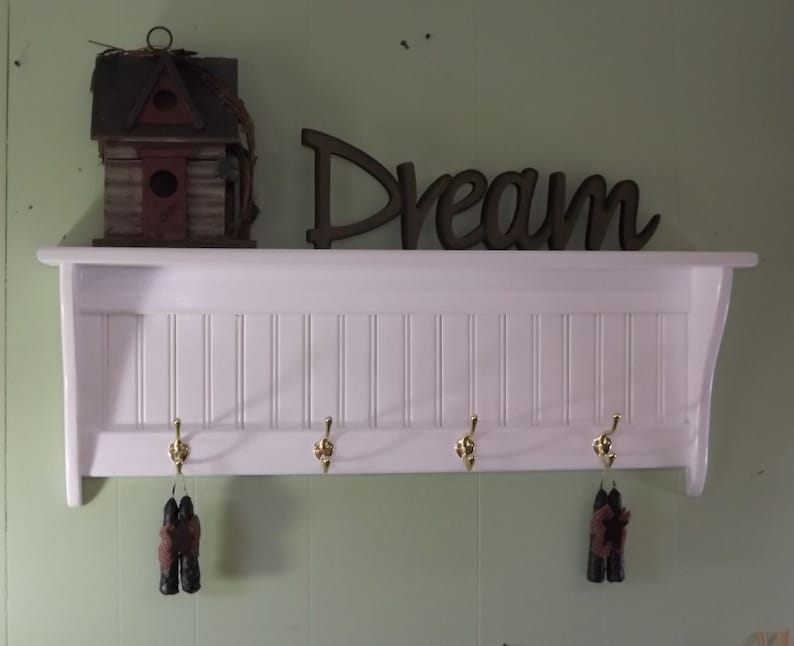 36 Country Coat Rack Wall Shelf W/ Brass Plated Hooks Etsy