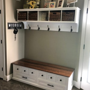 Mudroom Bench and Wall Hanging Storage Cubby , Shoe and Boot Bench with Entryway Storage Shelf with Coat Hooks image 6