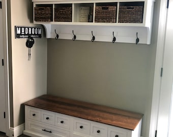 Hallway Bench & Coat Rack: Solid Pine Entryway Furniture Set
