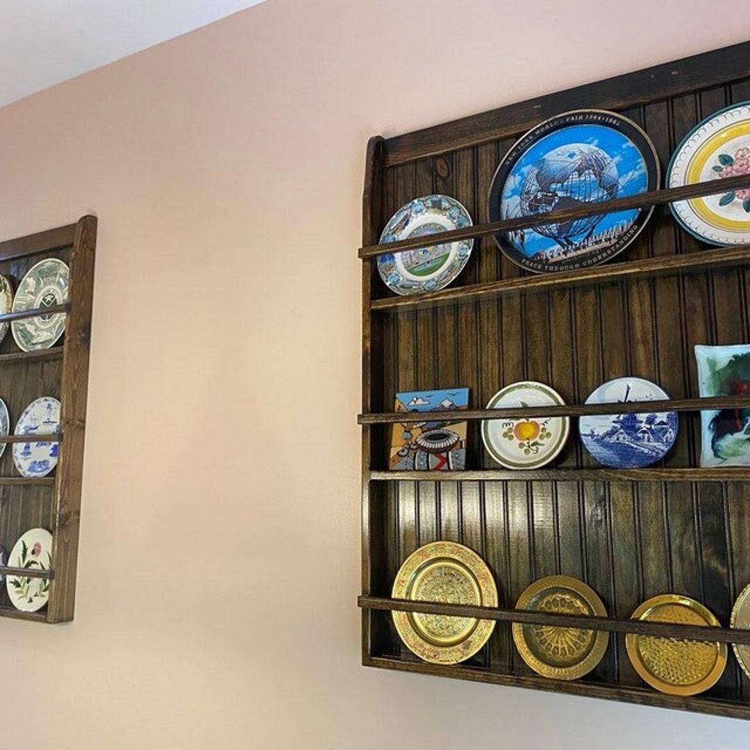 Handcrafted Pine Plate Rack: Wall Shelf Display, Kitchen Storage