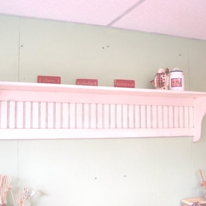 Charming Country  Pine Coat Rack,  White Display Shelf, Antiqued Distressed Shelf, Display Shelf with hooks