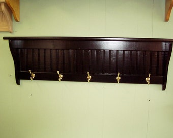Wood Coat Rack Wall Shelf Black 42 Inches with Hooks