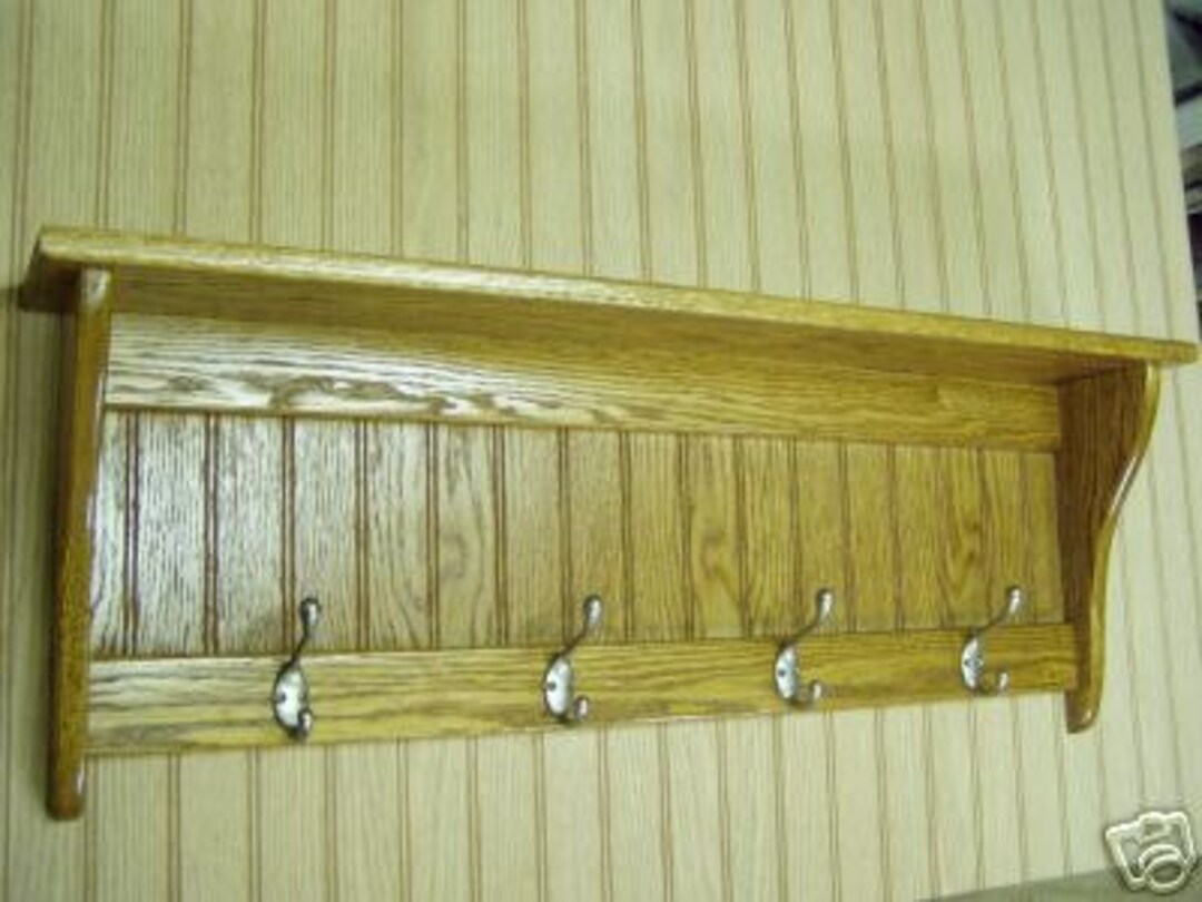 Wood Coat Rack Solid Oak Wall Shelf Hanging Etsy
