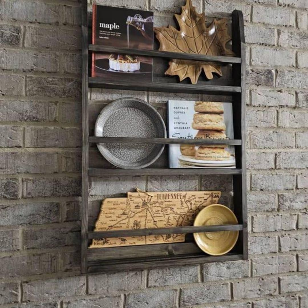 Farmhouse Plate Rack and Dish Display, Cookbook and Cutting Board Wall ...