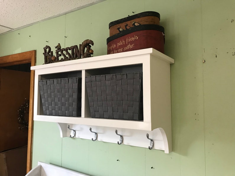 Basket Cubby Shelf With Coat Hooks and Baskets Entryway Coat Etsy