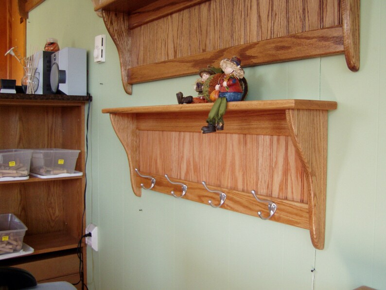 Oak Coat Rack With Satin Chrome Hooks Solis Oak Wall Shelf Etsy