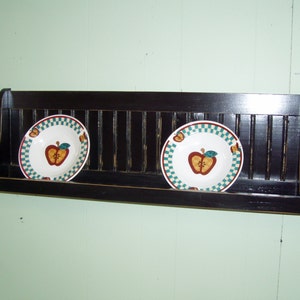 Bowl Rack Plate Shelf Distressed Country Wall Shelf Wood Plate Holder Rack Black Distressed