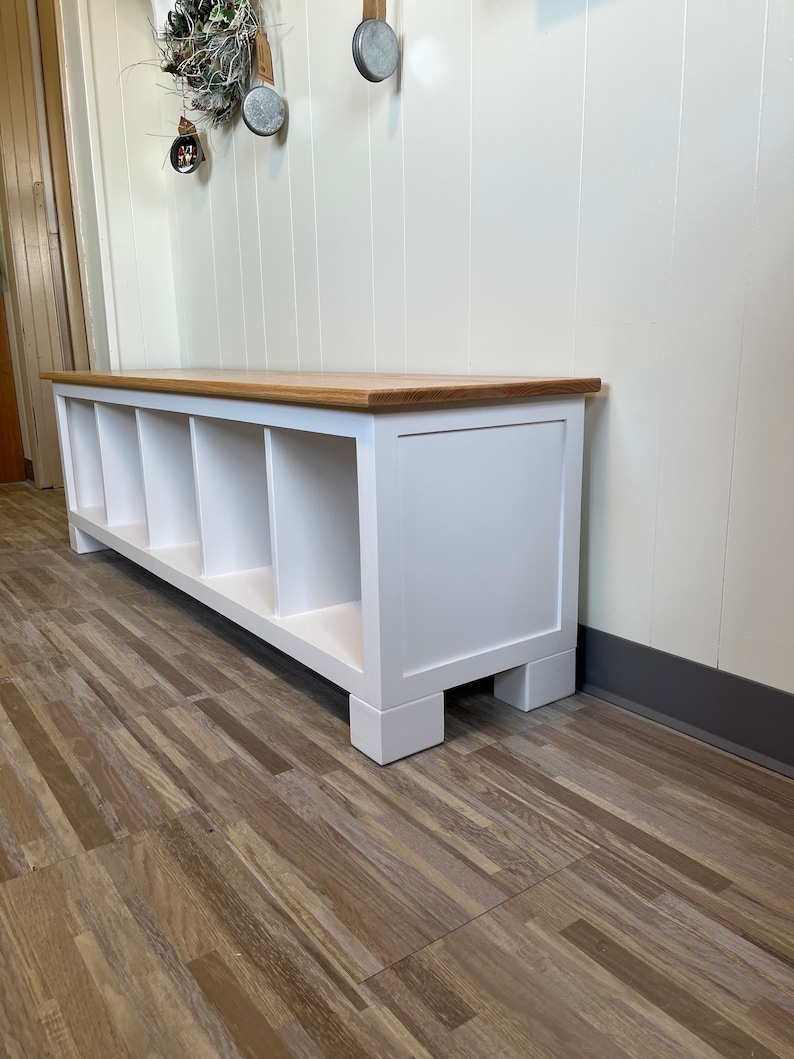 Oak Top Entryway Bench: Pine Base Shoe Storage Cubbies - Etsy