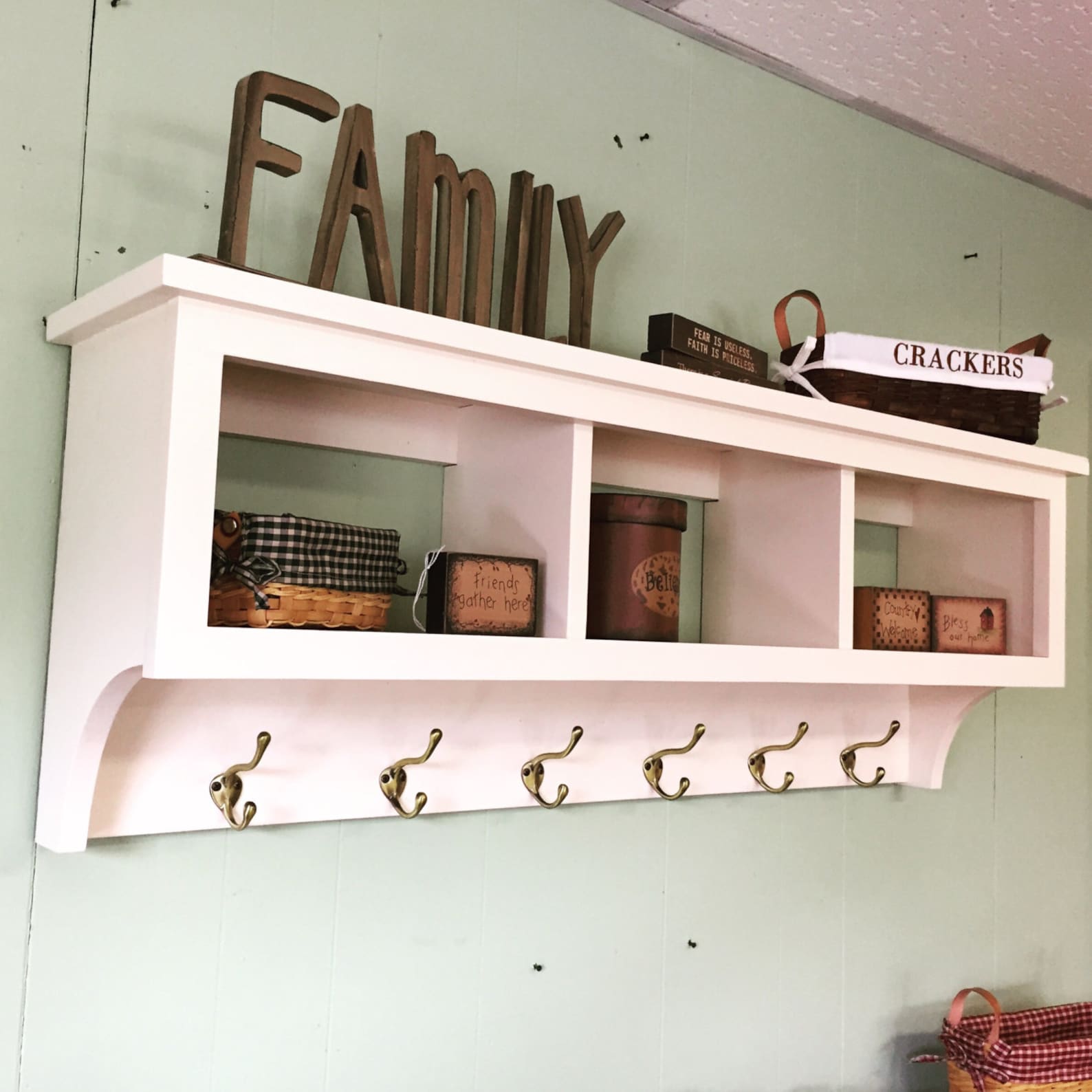 Wall Shelf Coat Rack 42 Wide with Storage 3 Cubicles Etsy