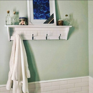 Bathroom Towel Rack, Coat Rack with wood shelf, Hallway Shelf with Coat Hooks, Laundry Room Shelf, Entryway furniture