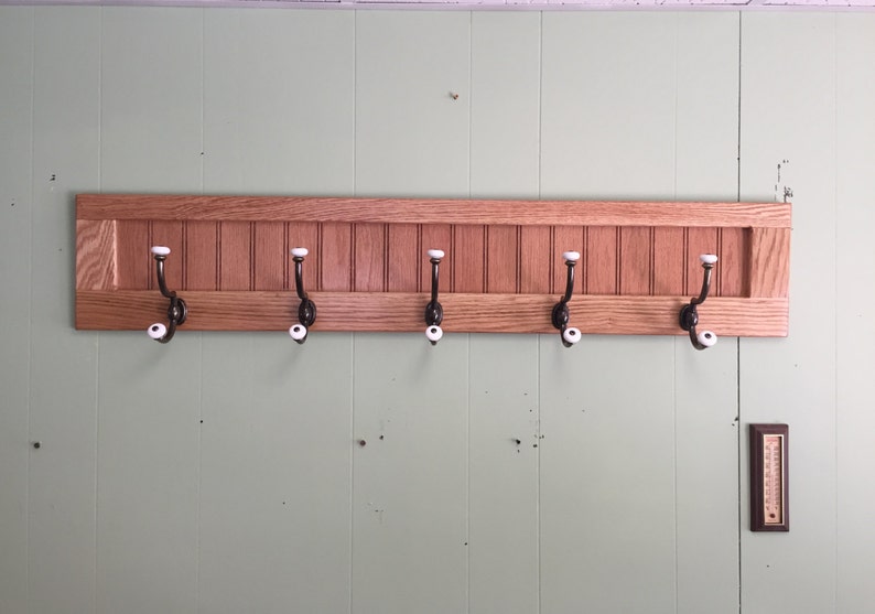 Wall Hanging Coat Rack Oak Wood 42 Antique Brass and Etsy