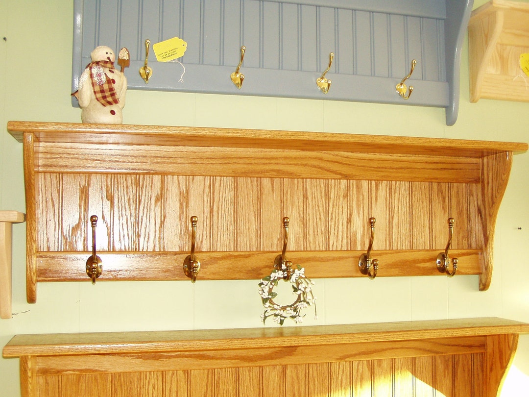 42 Inch Solid Oak Coat Rack With Antique English Brass Hooks Etsy
