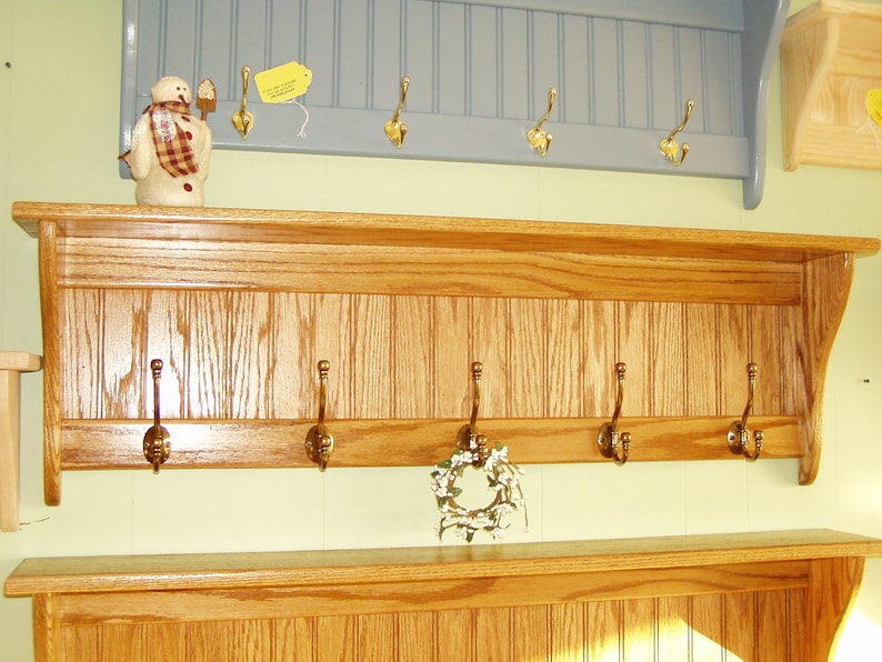42 Inch Solid Oak Coat Rack With Antique English Brass Hooks Etsy