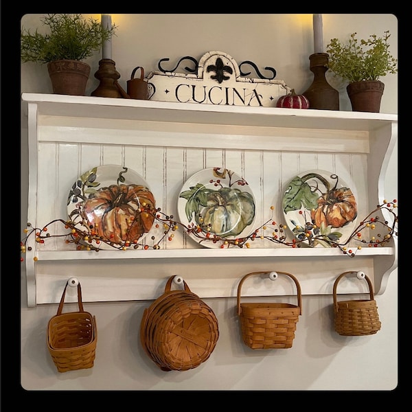 Handmade Wooden Plate Rack Shelf: Rustic Fall Decor Holder