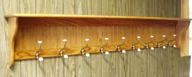 60 Oak Coat Rack 9 Deep With 9 Hooks Large Wall Hanging Display Shelf zdjęcie 2