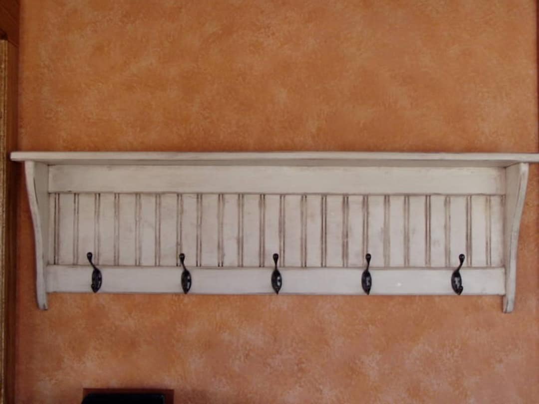 Distressed Wood Coat Rack With Shelf: 42