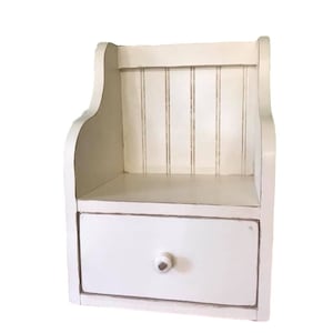 Distressed White Cookbook Holder: Recipe Card Storage Drawer
