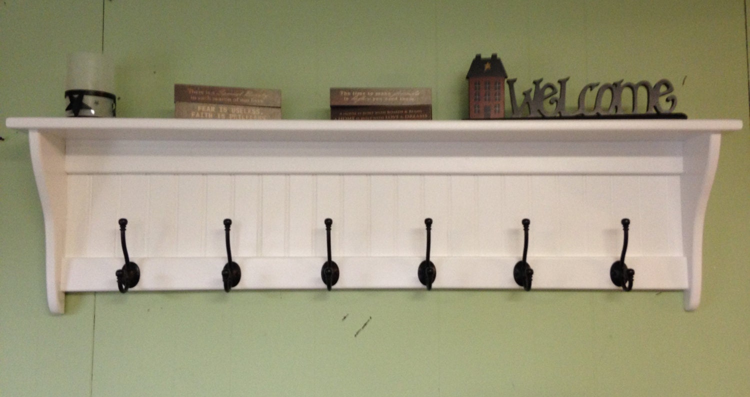 Coat Rack Wood Country Wall Shelf White 48 Wide Display Etsy