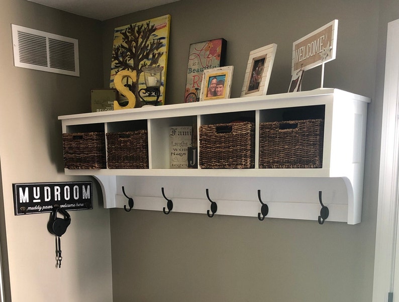 Coat Rack Wall Shelf with Storage Cubbies Entryway Bedroom Etsy