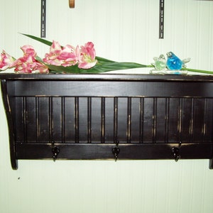 Adorable Distressed Wood Wall Shelf,  Coat Rack with hooks, Country Charm, perfect towel rack for bathoom