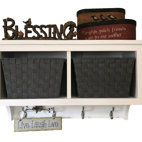 Handcrafted Cubby Shelf with Coat Hooks: Entryway Organizer