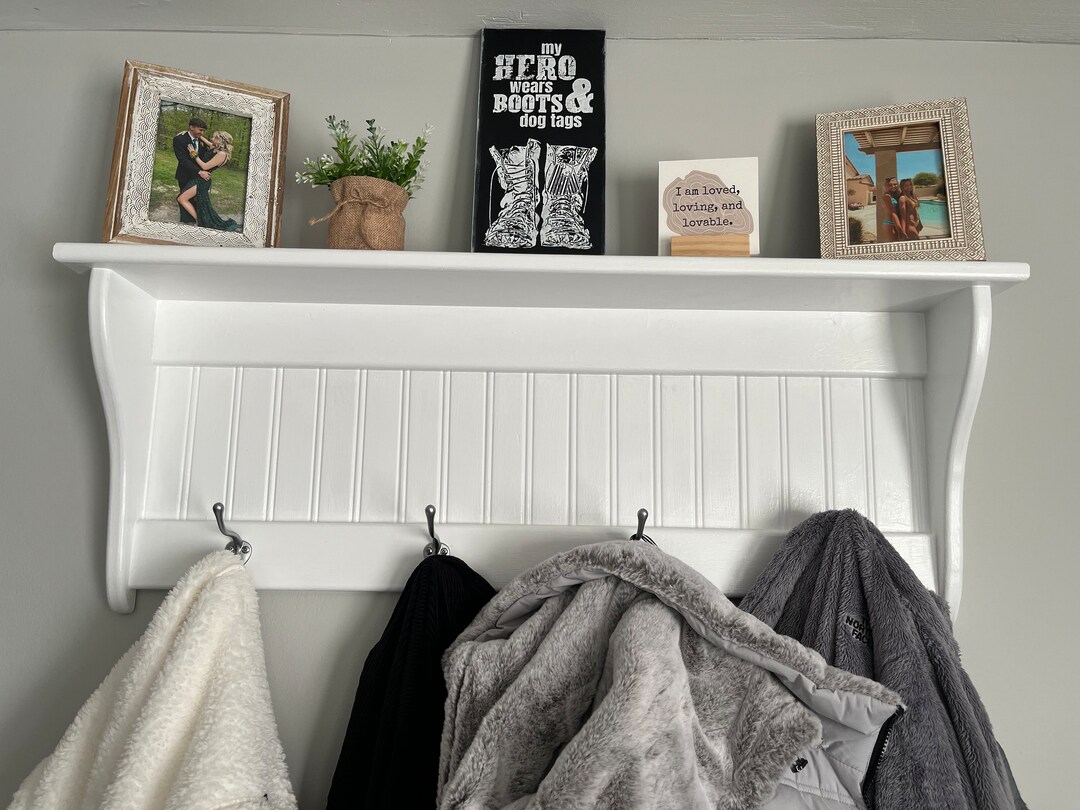 36 Inch Country Coat Rack Wall Shelf With Satin Chrome Hooks - Etsy