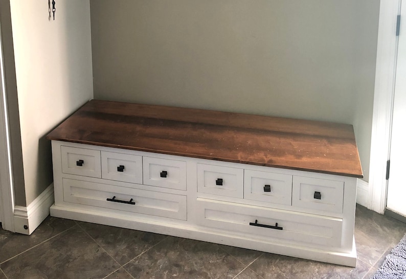 Hallway Boot Bench: Solid Oak Top, Mudroom Storage image 2