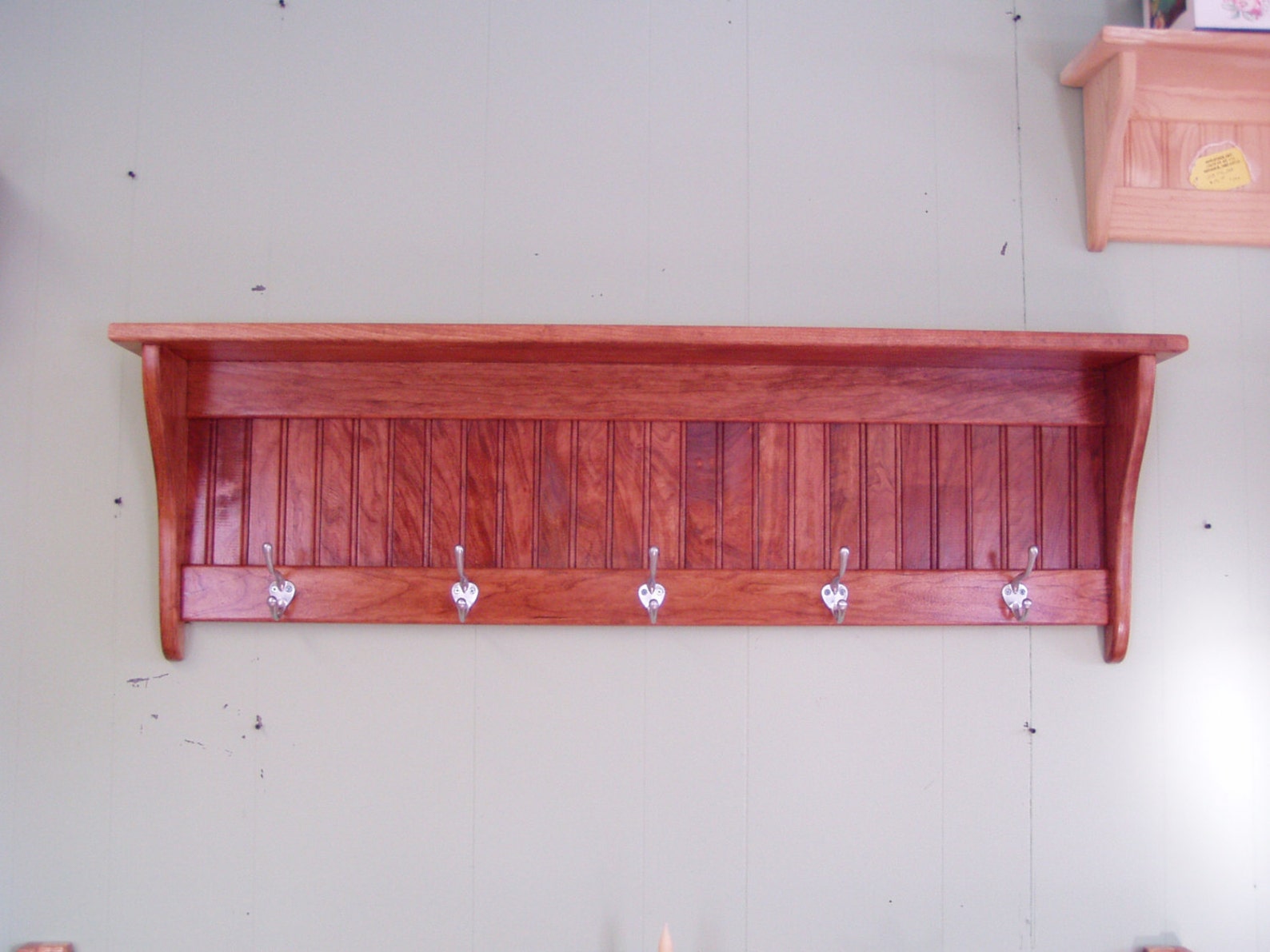 Charming Country Wood Coat Rack Shelf With Satin Chrome Etsy