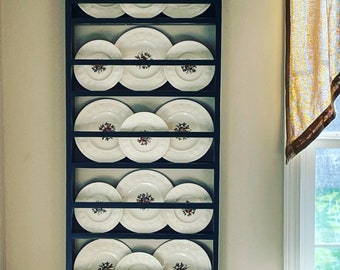 Farmhouse Plate Rack: Antiqued Distressed Heirloom White Display Shelf